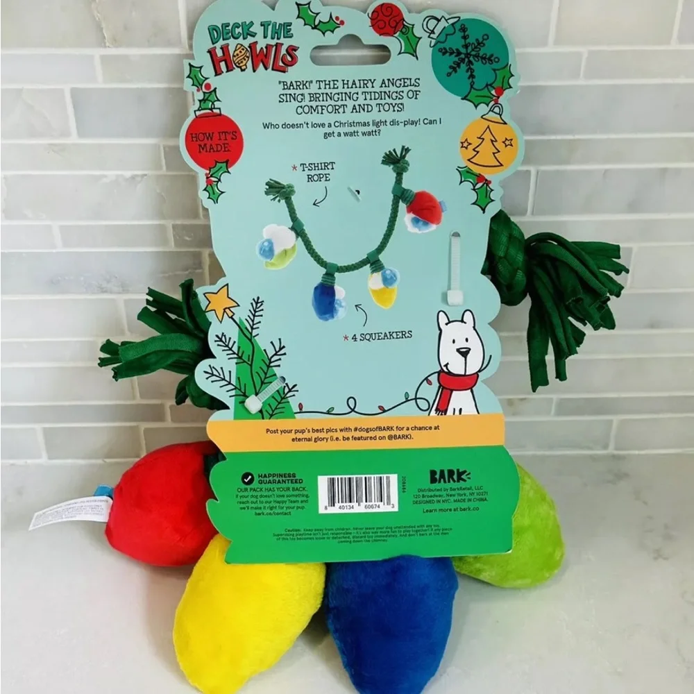 NWT Bark Box Deck The Howls Watt A Delight Multi Squeaker Dog Toy Tug Christmas - Picture 4 of 10